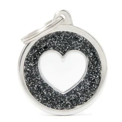My Family Big Glitter Circle  Heart - ID Tag - Wit