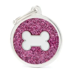 My Family Big Glitter Circle  Bone - ID Tag - Wit