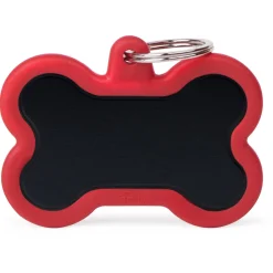 My Family Bone Alu Rubber - ID Tag - Zwart Rood Xl