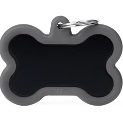 My Family Bone Alu Rubber - ID Tag - Zwart Grijs Xl