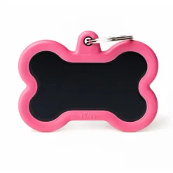 My Family Bone Alu Rubber - ID Tag - Zwart Roze Xl
