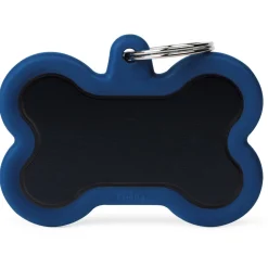 My Family Bone Alu Rubber - ID Tag - Zwart Donkerblauw Xl