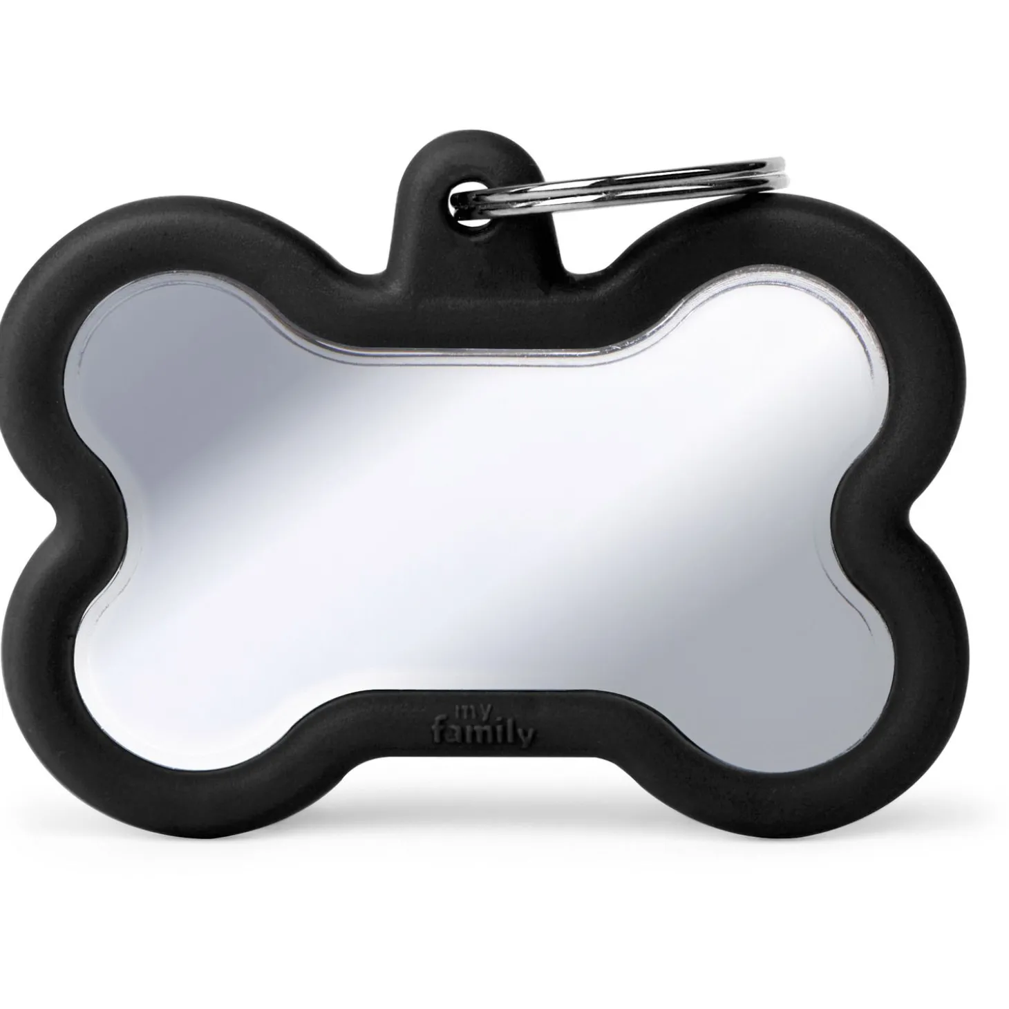 My Family Bone Plated Brass Rubber - ID Tag - Chroom Zwart