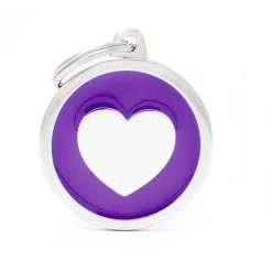 My Family Purple Big Circle Heart - ID Tag - Paars