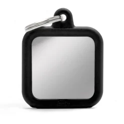 My Family Square Chrome Plated Brass Rubber - ID Tag - Chroom Zwart