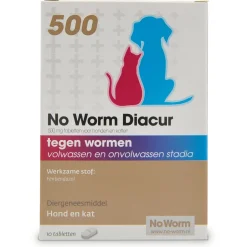 No Worm Diacur 500 Hond En Kat - Anti wormenmiddel - 10 tab