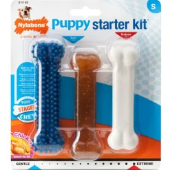 Nylabone Puppy Starter Kit Regular - Hondenspeelgoed - Kip Blauw Bruin Wit 3 stuks Voor Honden Tot 11kg S