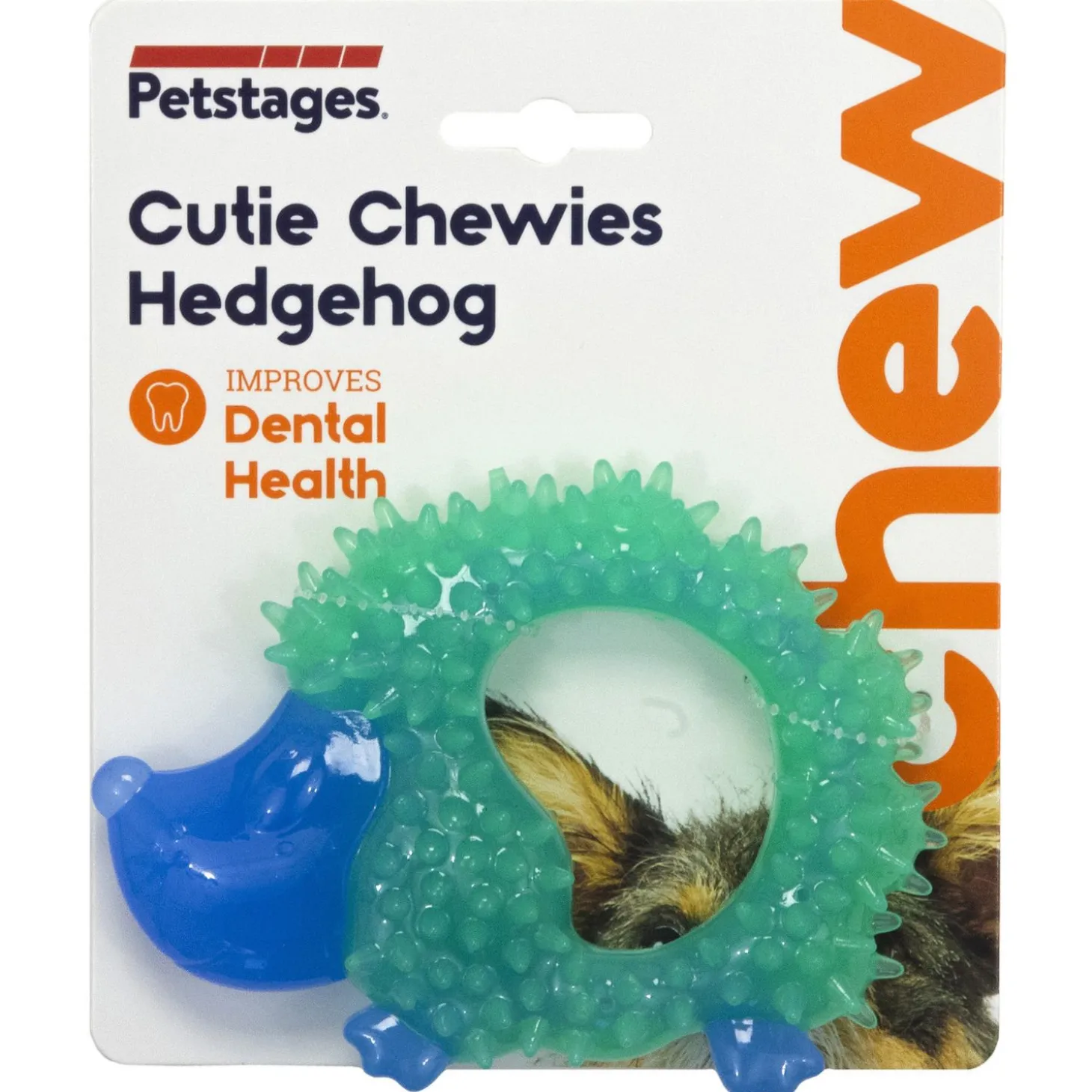 Petstages Orka Cutie Chewies Hedgehog - Hondenspeelgoed - 13x10x3 cm 160 g Mintgroen Blauw
