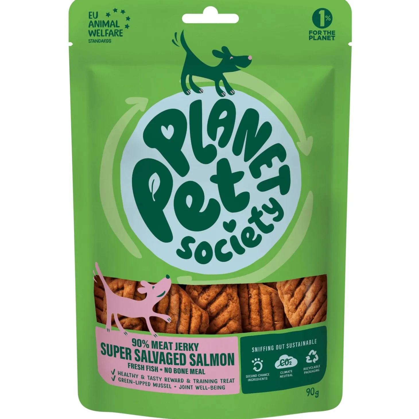 Planet Pet Society Dog Jerky Super Salvaged - Hondensnacks - Zalm 90 g