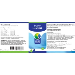 Puur Natuur L-Lysine - Voedingssupplement - Weerstand - 50 g