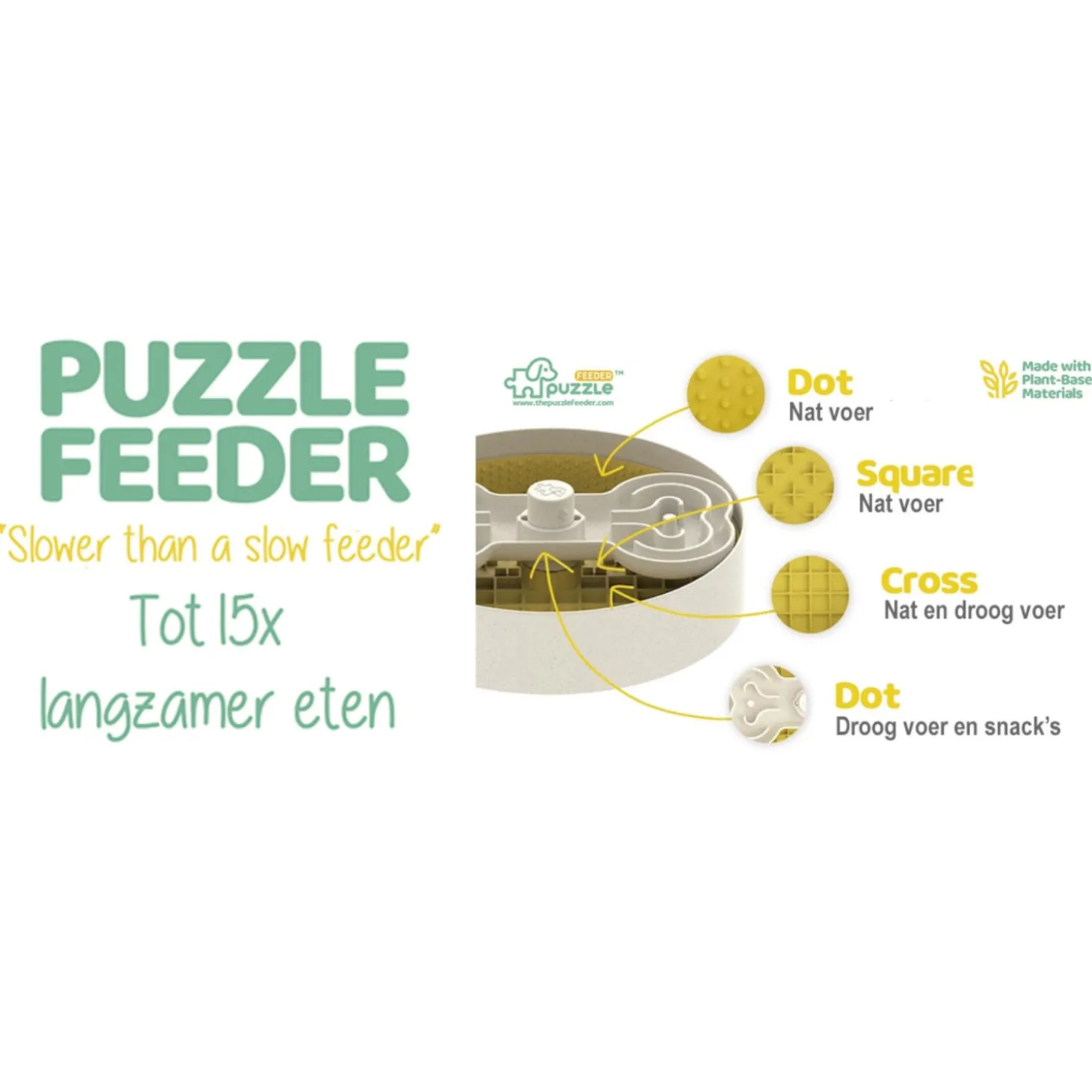 Puzzle Feeder Lick Bowl - Voerpuzzel - Ø25x8 cm Wit Geel