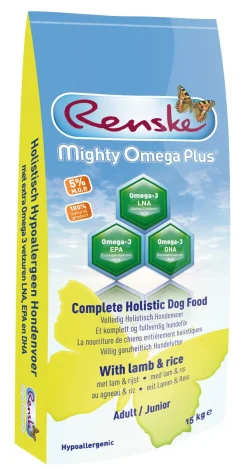 Renske Mighty Omega Plus Junior/Adult Lam&Rijst - Hondenvoer