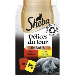 Sheba Delices Du Jour Traiteur In Saus - Multipack Pouch - Kattenvoer - Rund Kip Saus 6x50 g