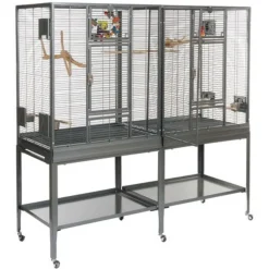 Sky Pet Products Papegaaienkooi Double Flight Cage - Vogelverblijven - 77x46x151 cm Antiek Grijs