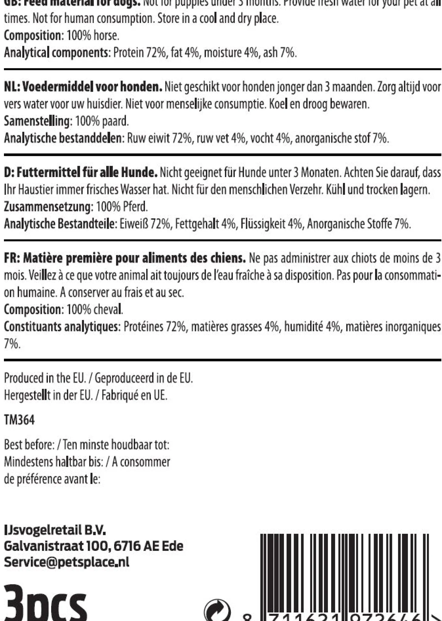 Timo Paardenslokdarm Stukjes - Hondensnacks - 3 stuks