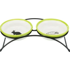 Trixie Voer En Waterset Op Standaard - Voer/Waterbak - Ø13 cm Wit Groen Zwart 2 stuks