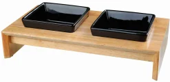 Trixie Voer/Waterbak-Set Keramiek/Hout - Kattenvoerbak - 36x19x7 cm Zwart Natural