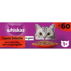 Whiskas 1+ Classic  Selectie In Gelei Maaltijdzakjes Multipack - Kattenvoer - Rund Kip Lam 60x85 g