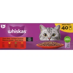 Whiskas 1+ Classic Selectie In Saus Maaltijdzakjes Multipack - Kattenvoer - 40x85 g
