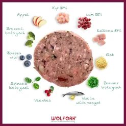 Wolfork №7 Senior Compleet Rundvrij - Diepvriesvoer - Kip Lam Kalkoen 850 g Rundvrij
