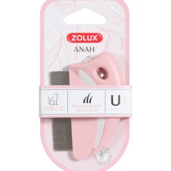 Zolux Anah Cat Ronde Vlooienkam - Kattenvachtkam - 5.8x1.7x8.5 cm Pink Wit For Cat. All Coat Types